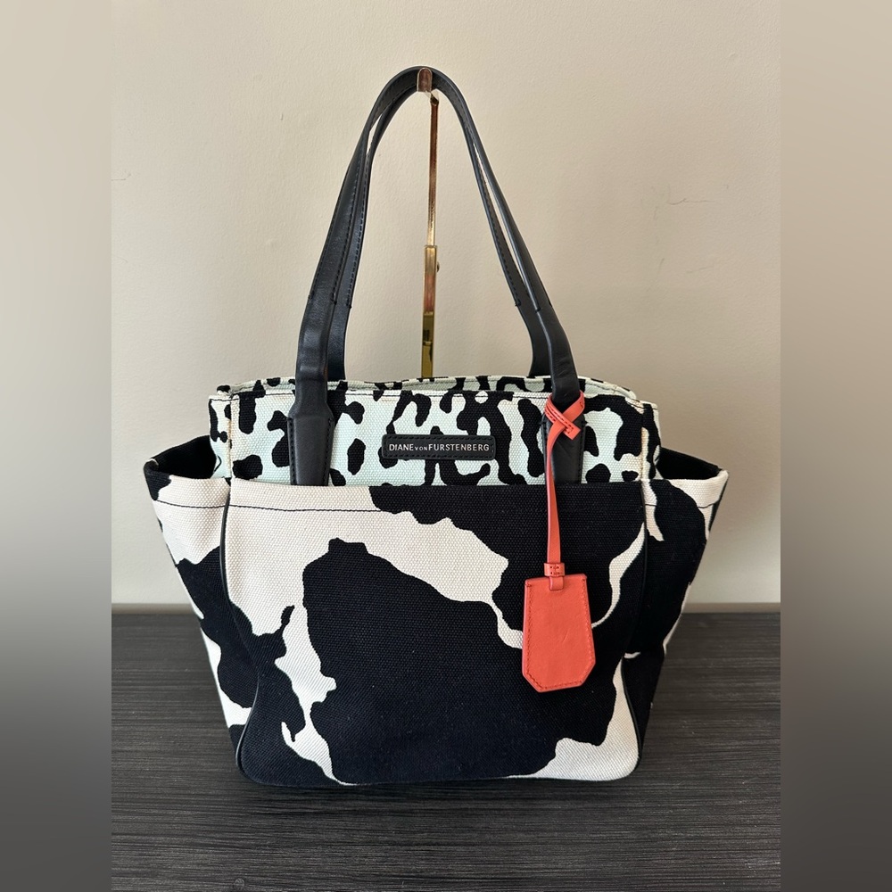 Diane Von Furstenberg Large Cow Print Canvas Tote NWT